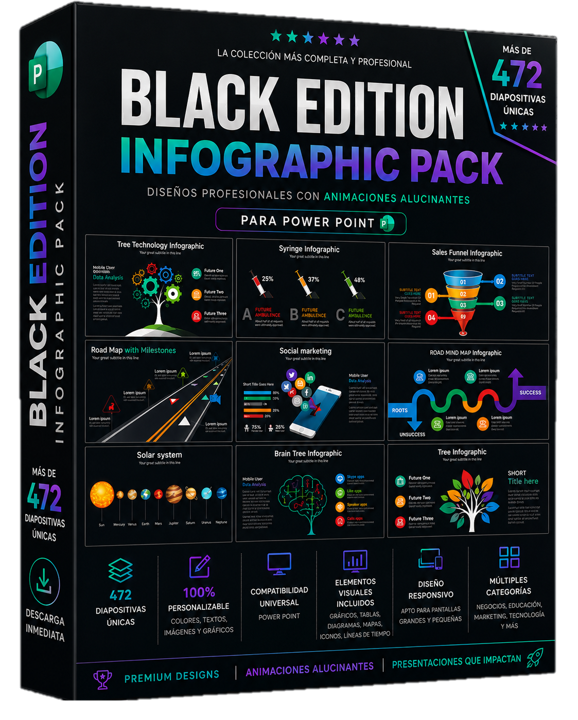 PowerPoint infografias creativas y modernas diseño Black